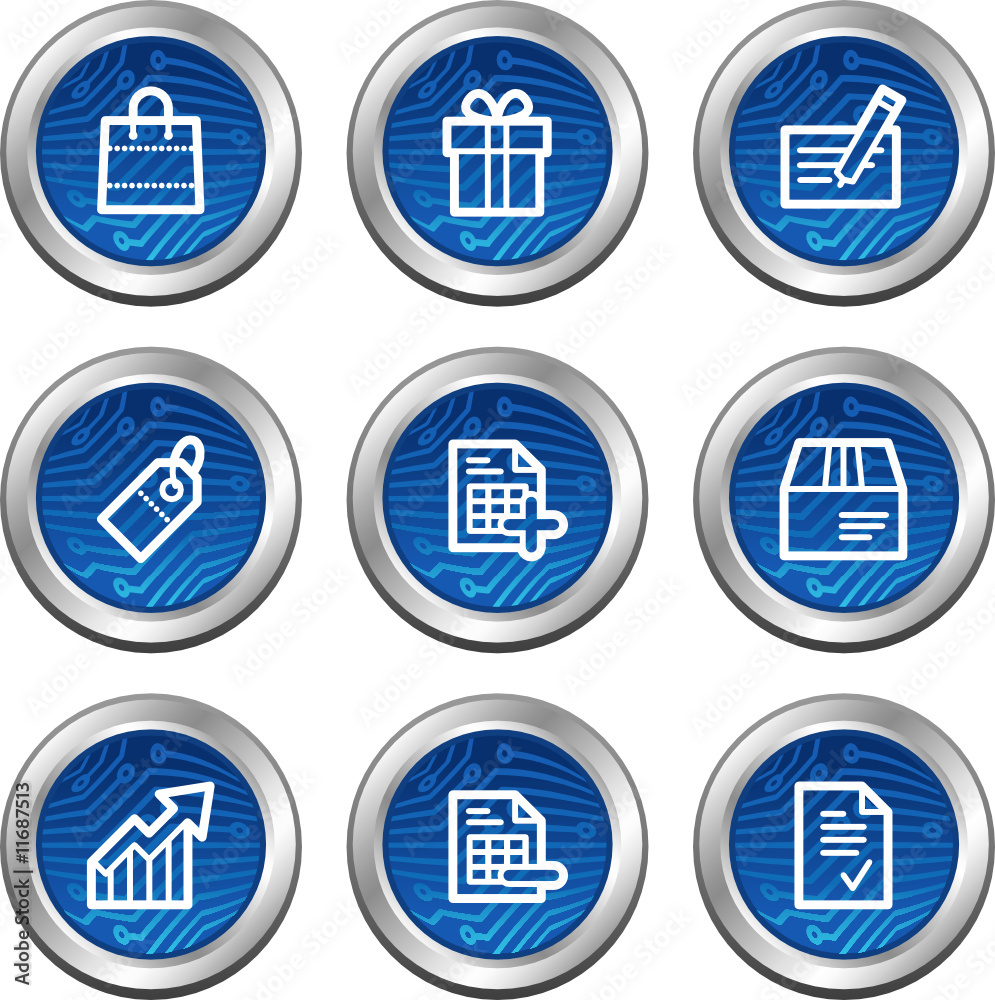 Shopping web icons, blue electronics buttons series Shopping web icons, blue electronics buttons series