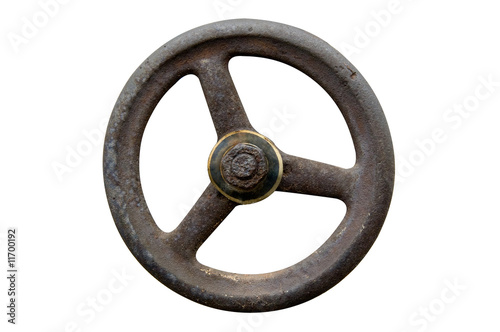 The gas valve open wheel over white background photo
