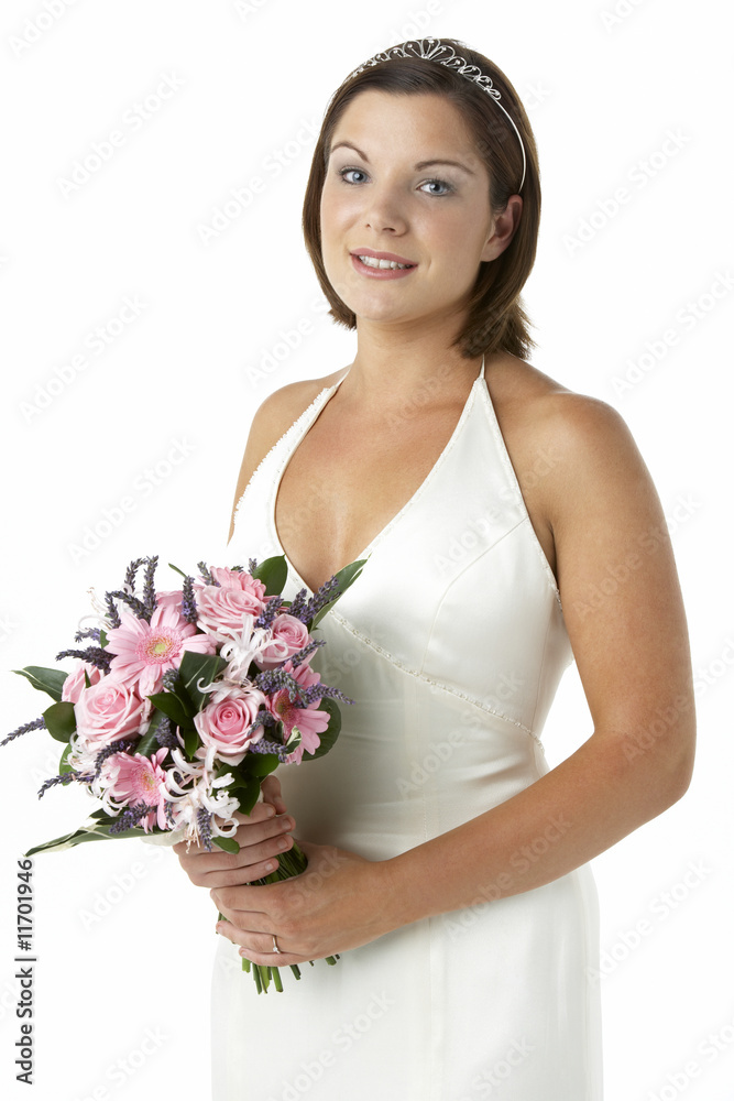 Portrait Of Bride Holding Bouquet Of Flowers Portrait Of Bride Holding Bouquet Of Flowers