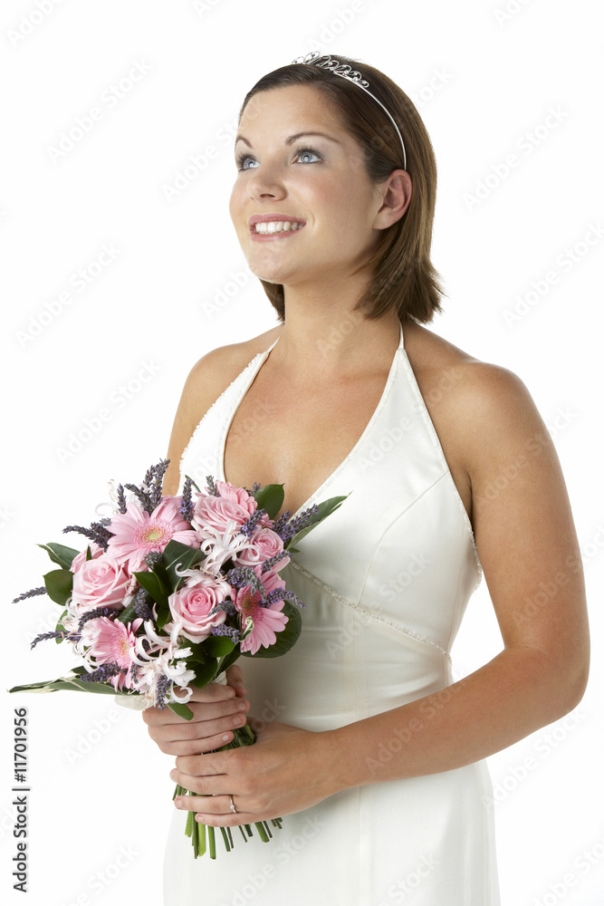 Portrait Of Bride Holding Bouquet Of Flowers Portrait Of Bride Holding Bouquet Of Flowers