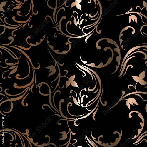 Floral seamless vintage gold on black pattern