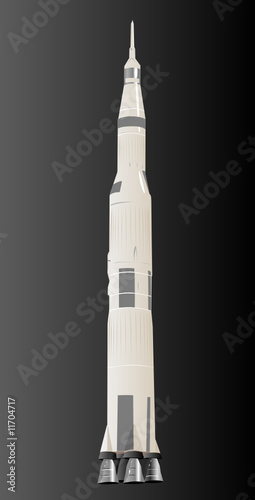 Large Space Rocket Saturn-5 Illustration Over Black Space