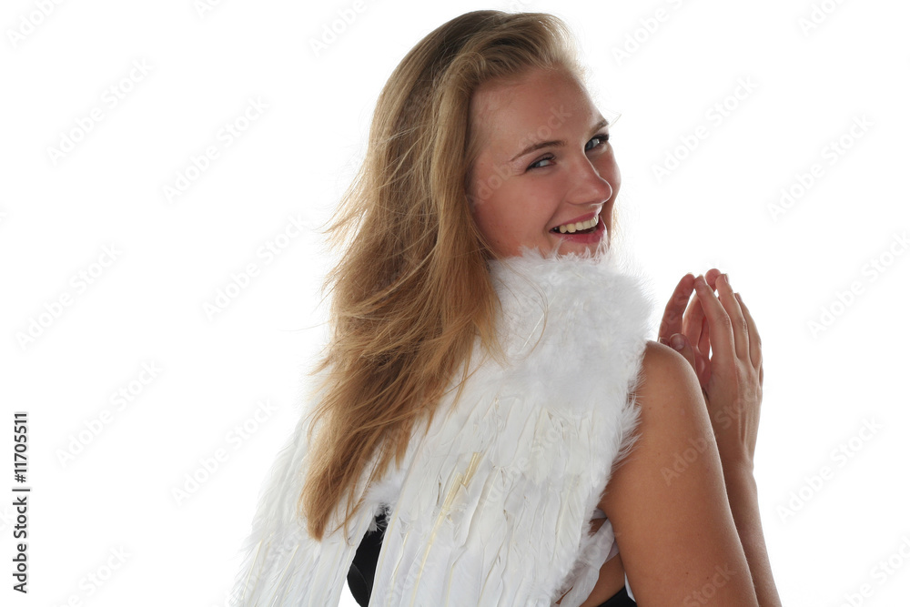 girl like an angel isolated on white background girl like an angel isolated on white background