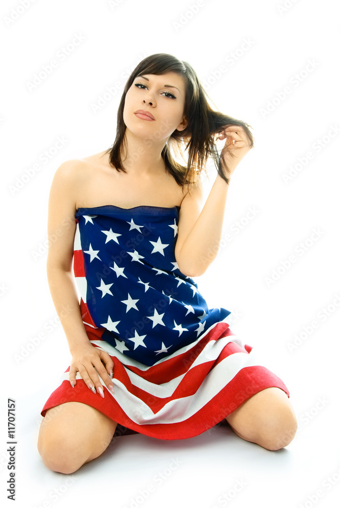 Sexy Beautiful Nude Woman Wrapped Into An American Flag Stock Photo Adobe Stock