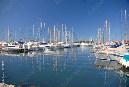Mooring boats in the town of Vodice, Croatia.