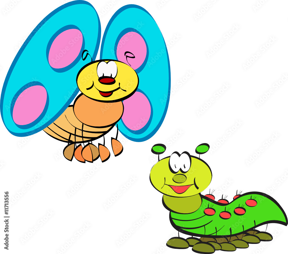 butterfly and caterpillar cartoon Stock Vector | Adobe Stock