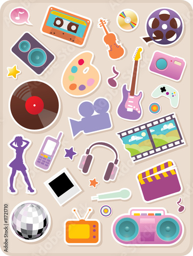 Set of entertainment stickers