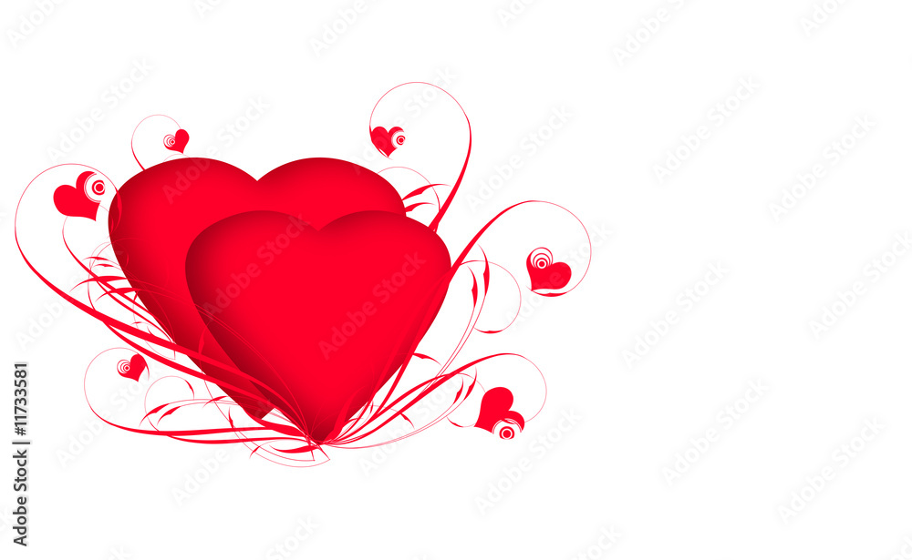 Best stylized pink and red hearts on white background