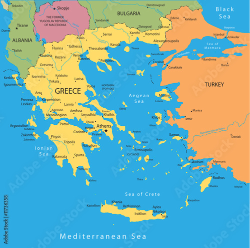 Vector map of Greece with mayor cities