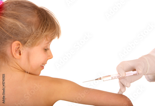 Canvas Print Doctor  inoculate child vaccination of syringe.