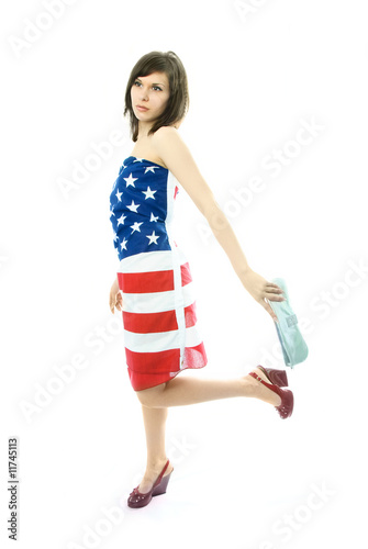 woman wearing an American flag