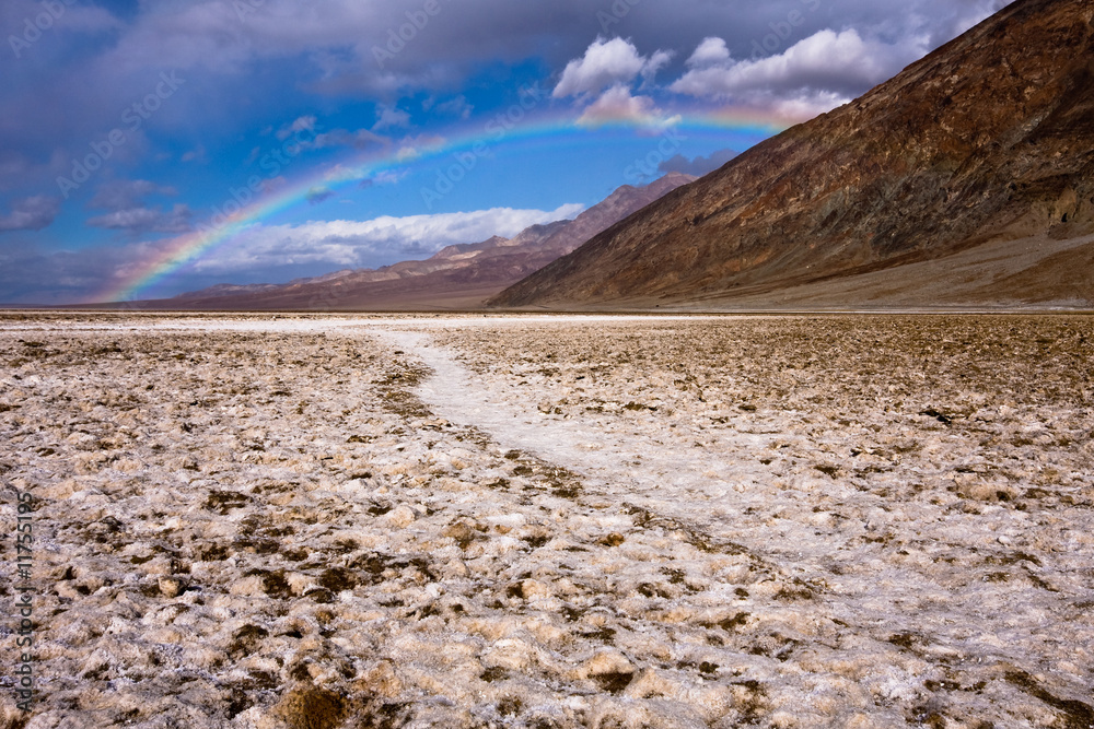 Rainbow over Badwater in Death Valley
