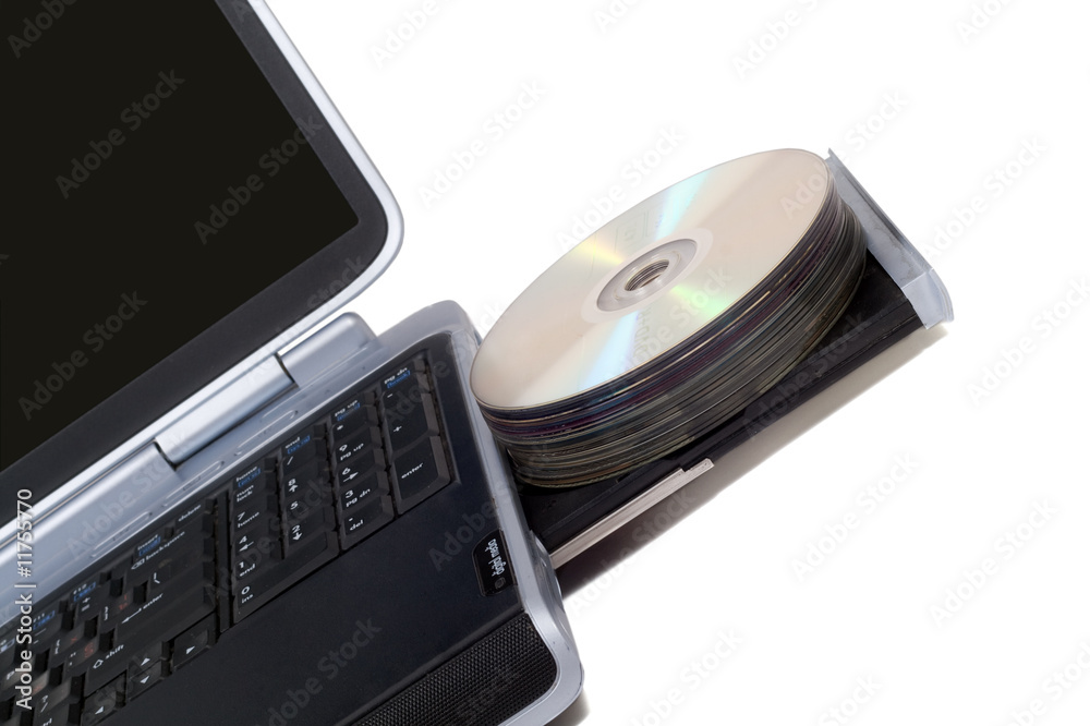 Laptop with overloaded DVD Drive. Isolated on white Laptop with overloaded DVD Drive. Isolated on white