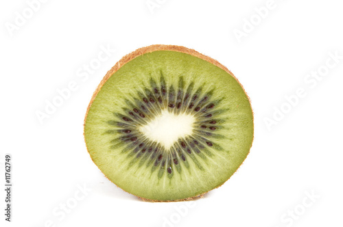 Half of green kiwi on white background.