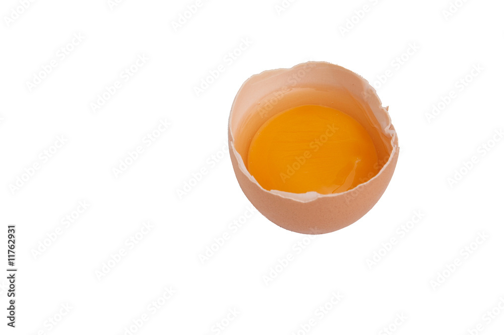 Broken egg on a white background.