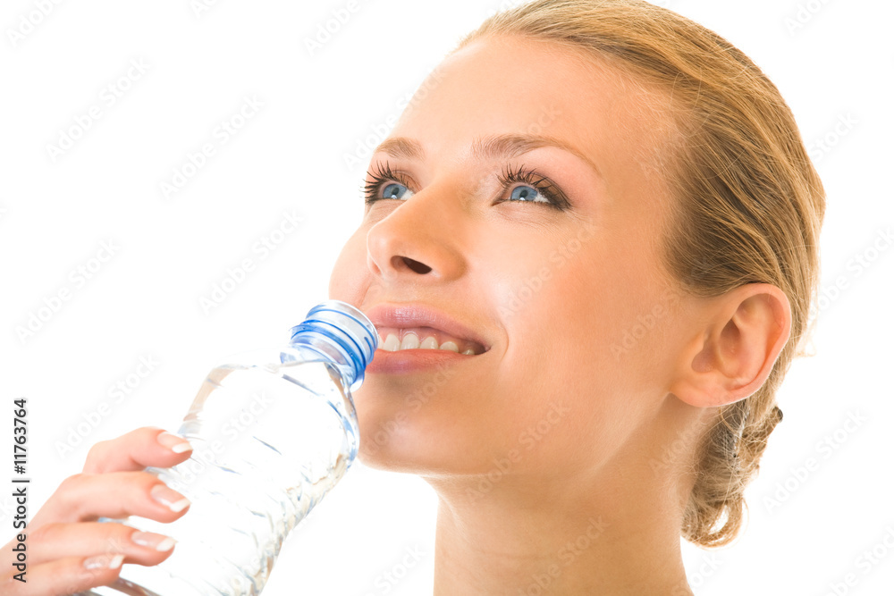 Portrait of young woman drinking water, isolated on white Portrait of young woman drinking water, isolated on white