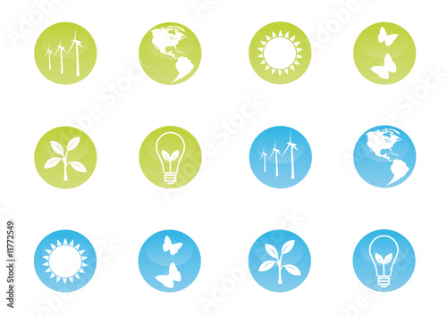 Ecological icons on shiny buttons.