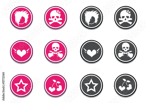 Emo symbols, icons in pink and gray colors.