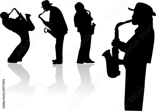 vector illustration with siluette of saxophonists on a white
