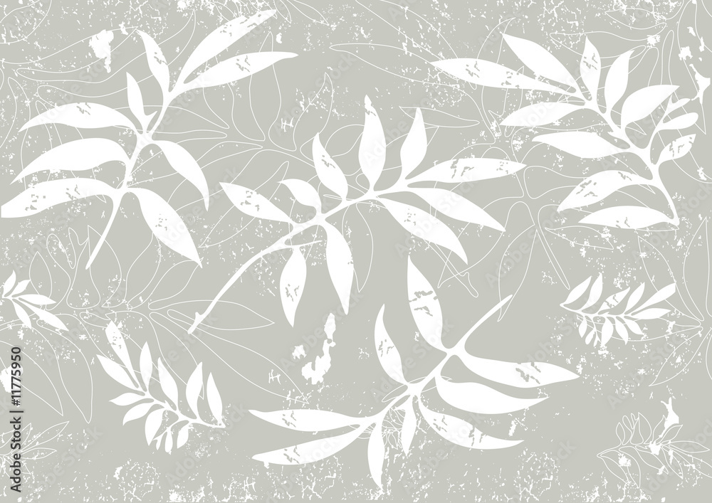Fototapeta premium Grunge grey background with carved leaves
