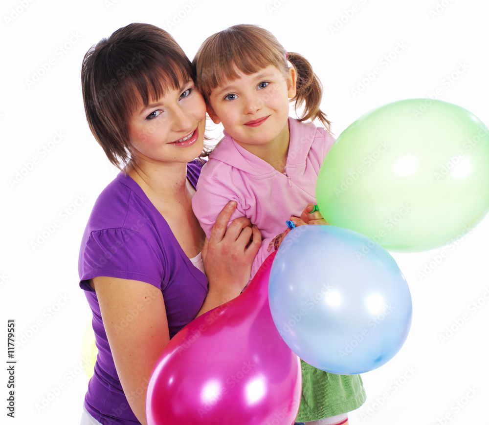 Mother and his daughter with colorful balloons. Mother and his daughter with colorful balloons.