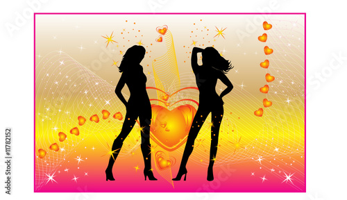 Silhouettes of beautiful women. Romance composition. Vector
