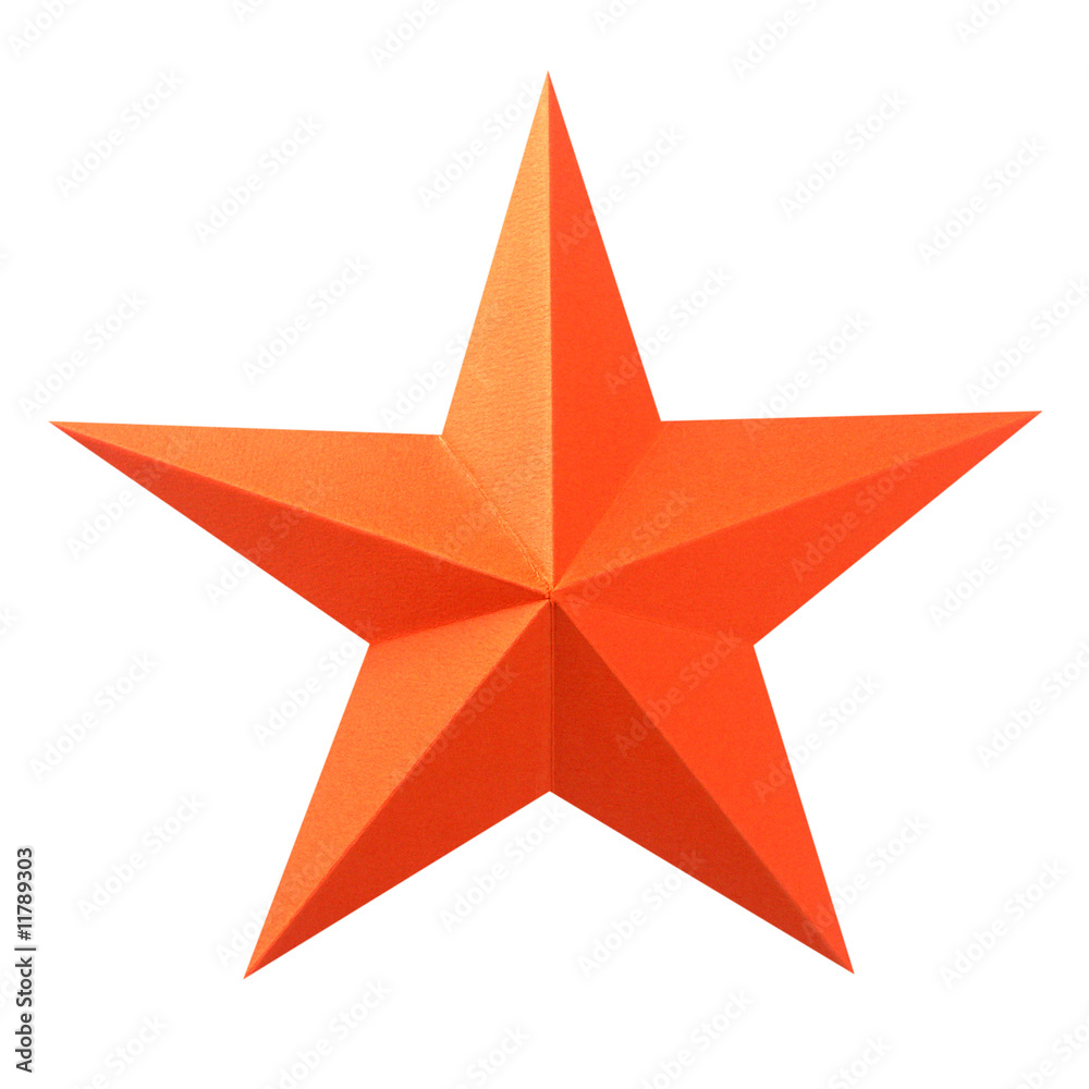 étoile orange en papier bristol sur fond blanc - obrazy, fototapety, plakaty 