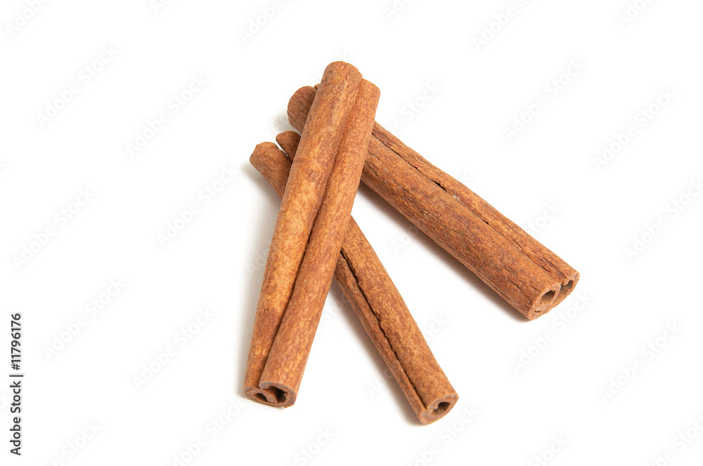 Aroma cinnamon sticks on a white background.