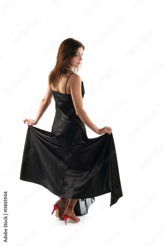 Girl in black dress isolated on white background Girl in black dress isolated on white background