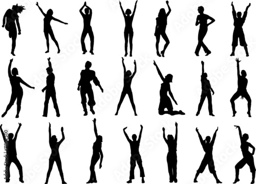 group of dancing girls in action vector illustration