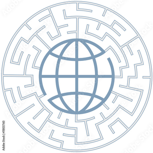 globe in a radial maze as a Puzzling World symbol