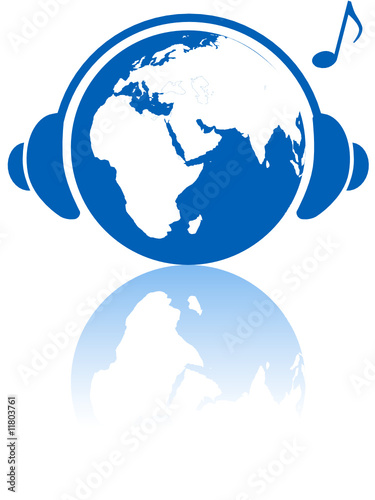 Earth music world headphones on Eastern hemisphere planet