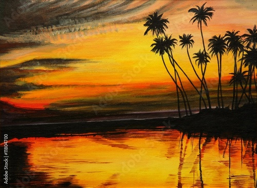 Fototapeta Naklejka Na Ścianę i Meble -  Painting  of a Tropical Sunset