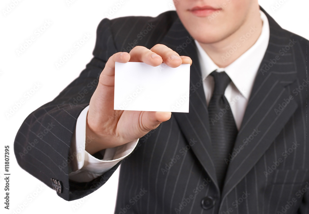 businessman holding blank card businessman holding blank card