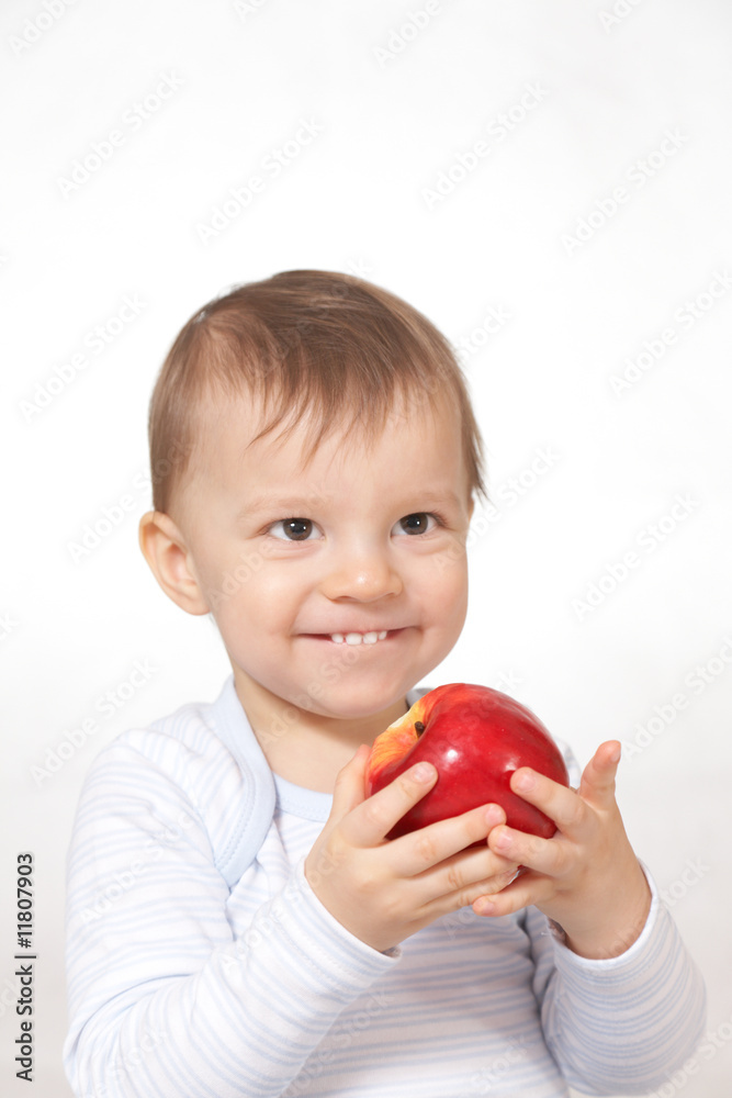 laughing baby with red apple laughing baby with red apple