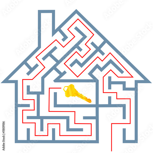 Maze real estate home puzzle solution to gold house key