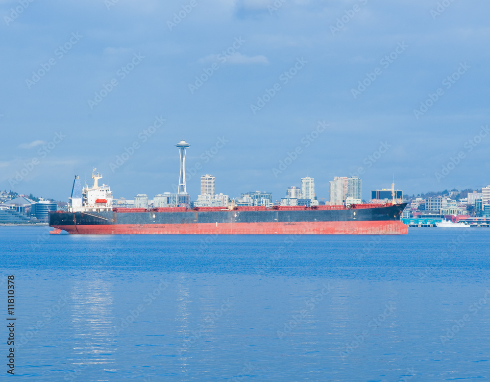 Cargo ship in Seattle Elliott Bay