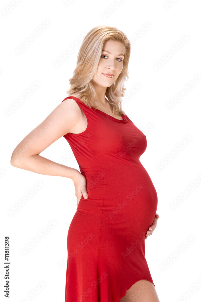 Expectant mom - Pregnant blond woman in red dress Expectant mom - Pregnant blond woman in red dress
