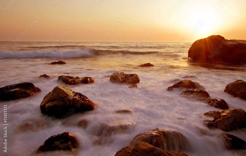 Long exposure, sea in motion at sunset, California dreams Long exposure, sea in motion at sunset, California dreams