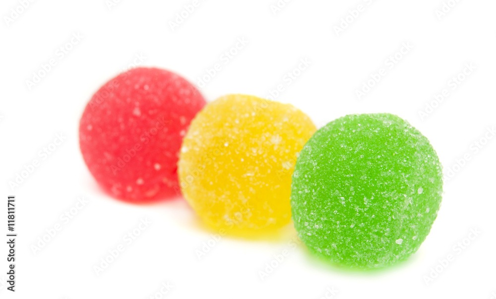 Sweet fruit color candy on white background Sweet fruit color candy on white background