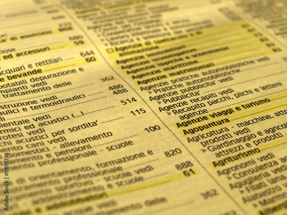 Detail of Italian yellow pages category index - obrazy, fototapety, plakaty 
