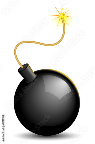 Explosive bomb with burning fuse