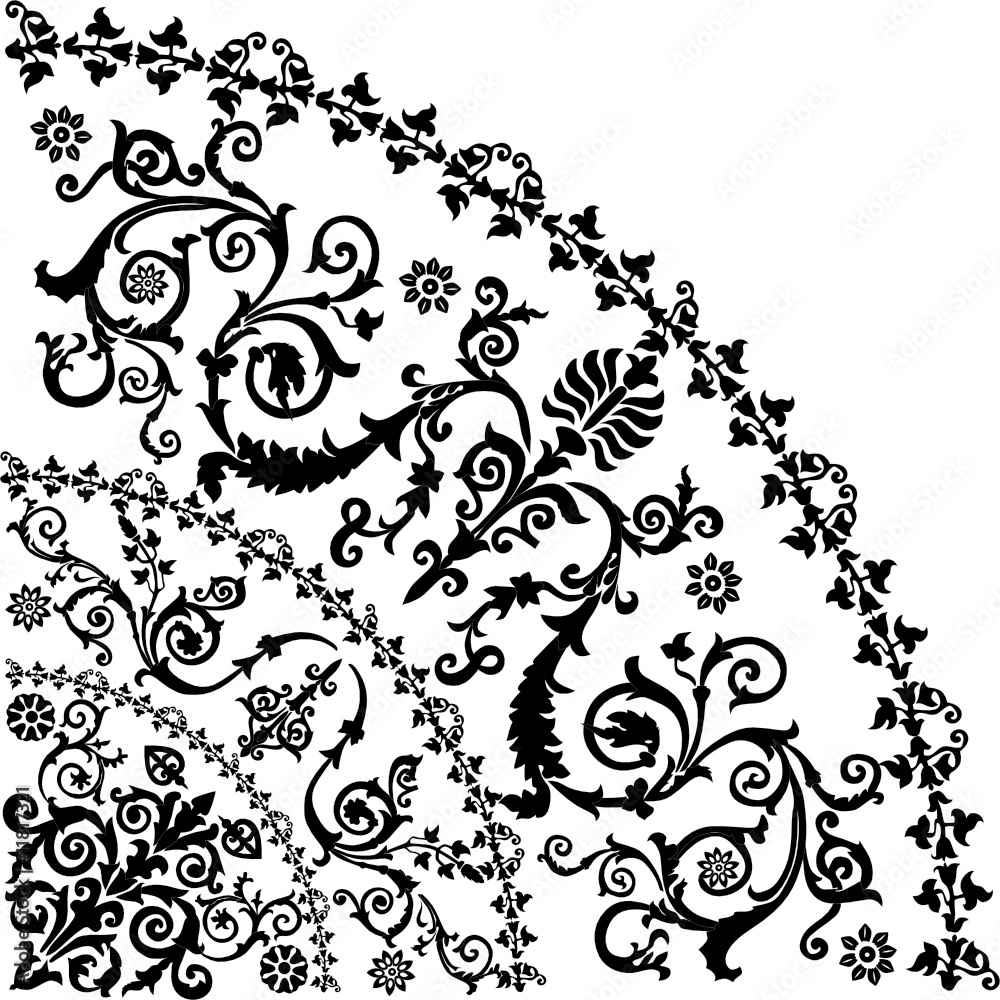 black curled quadrant design