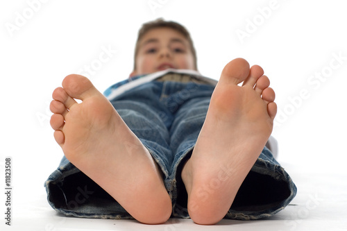 big feet from a happy boy
