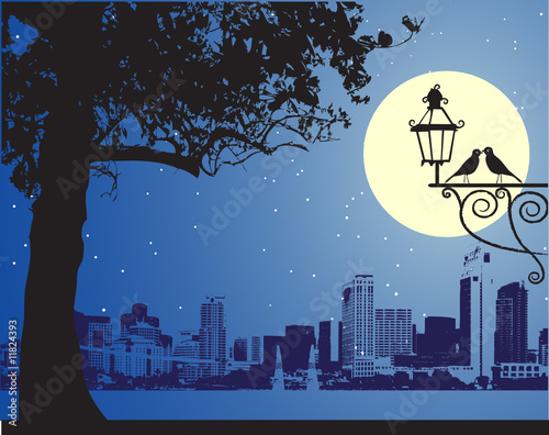 Urban night scene, idyllic