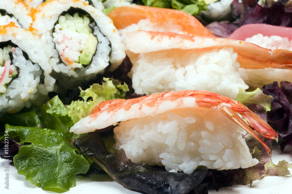 sushi sashimi shrimp tuna salmon with california rolls sushi sashimi shrimp tuna salmon with california rolls