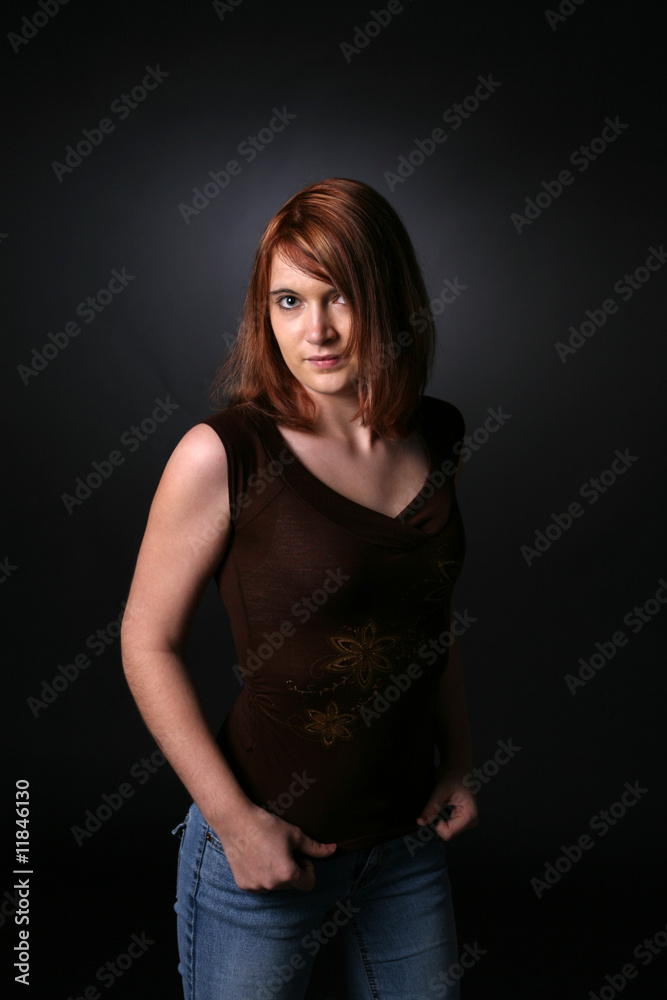 pretty red headed teenage girl in dark shirt pretty red headed teenage girl in dark shirt