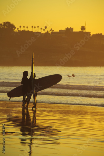 Surfers at sunset