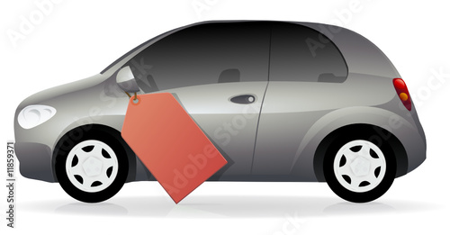 Voiture grise métallisée et étiquette rouge (ombre)
