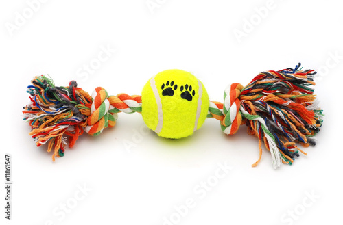 Colourful toy for dog with tennis ball
